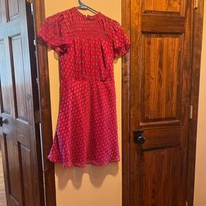 LOFT Red Patterned Midi Dress